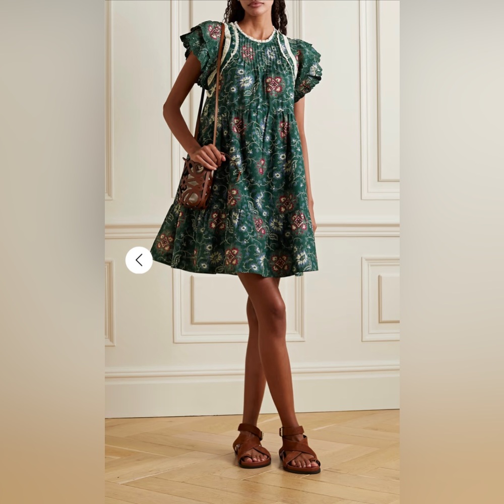 Sea Robina crochet-trimmed pintucked floral-print cotton mini dress